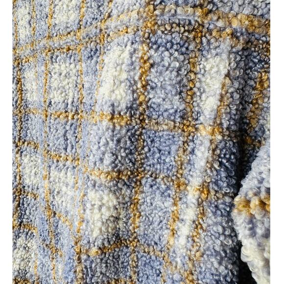 We The Free Fuzzy Loop Stitch Ivory Blue Tan Mock Neck Zip Jacket XS - Picture 9 of 14